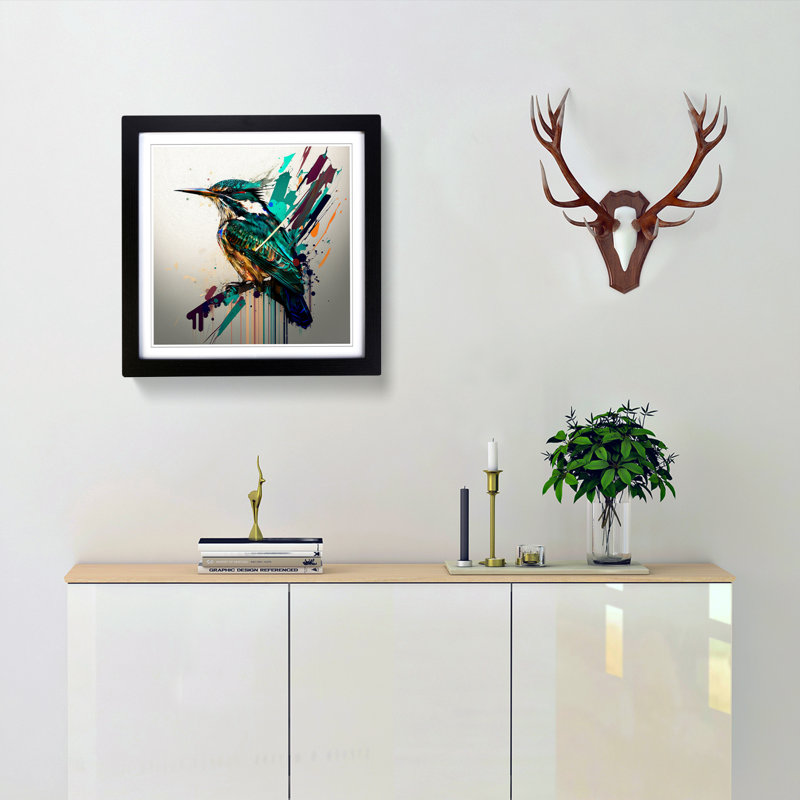 Kingfisher Glitch 1 Piece Single Picture Frame Wall Art, Black