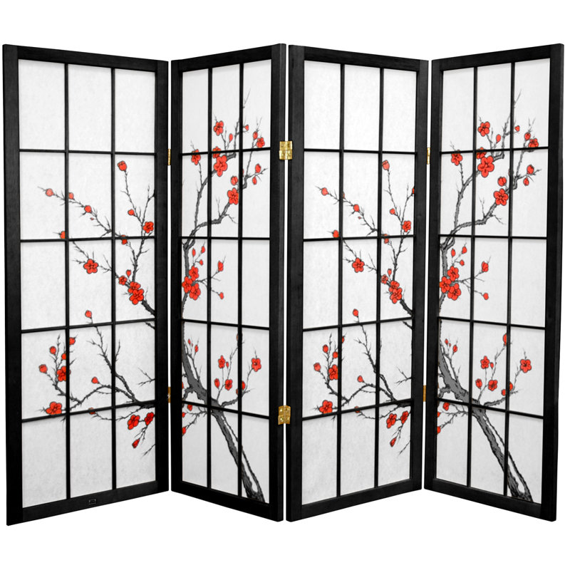 48" Low Cherry Blossom Shoji Room Divider, 4, Black