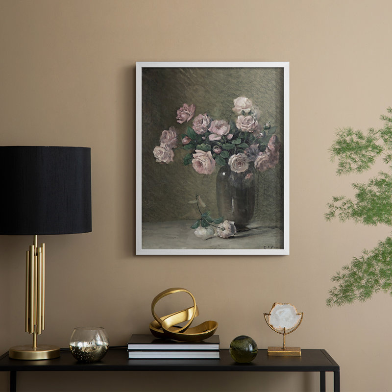Reproduction florale vintage encadrée Lxxxii - bois massif, H 21 po x l 17 po, Blanc