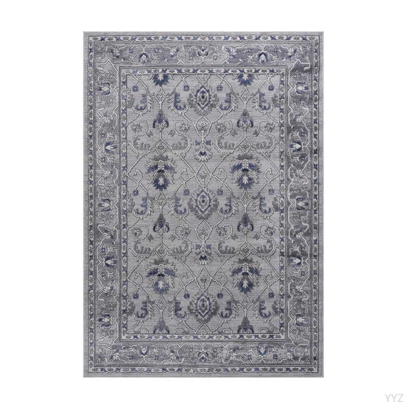 Tapis gris / bleu / oriental de la collection LOOM & LUXE, Rectangle 5 pi 3 po x 7 pi 6 po