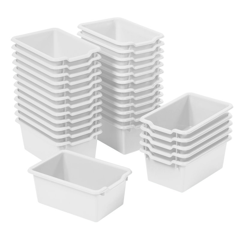 ECR4Kids Scoop Front Storage Bin, Multipurpose Organization, 30-Piece, White