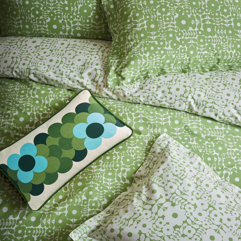 Orla Kiely Criss Cross Stem Basil Green Single Duvet Cover Set, Kingsize Duvet Cover Set + 2 Pillowcases