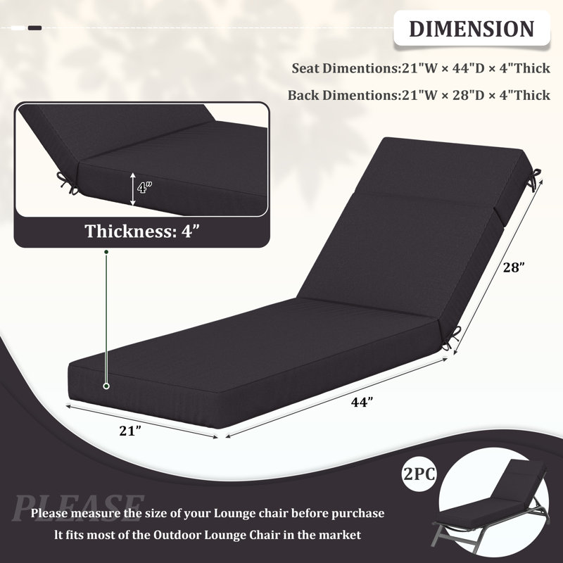 Outdoor Chaise Lounge Cushion – Weather-Resistant, Plush Comfort, 21" W x 72" D, Gray