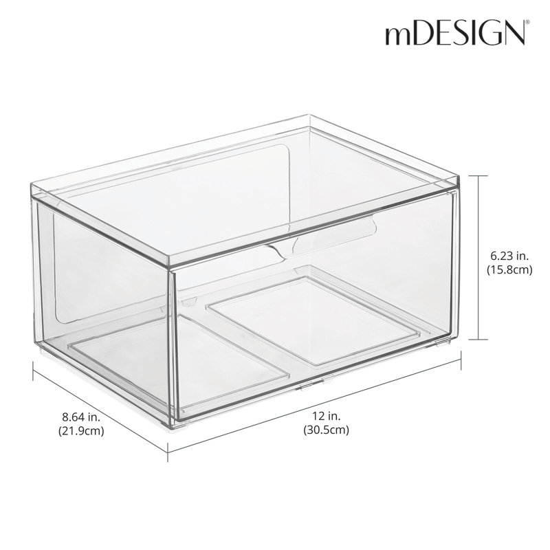 mDesign Plastic Wide Stackable Kitchen Storage Organizer, Drawer, 2 Pack, Clear