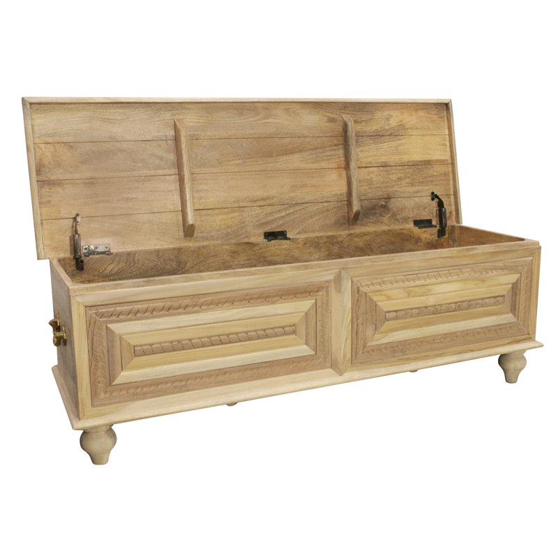 Banc de rangement Noelle en bois massif blanc vieilli de 55 po Noelle