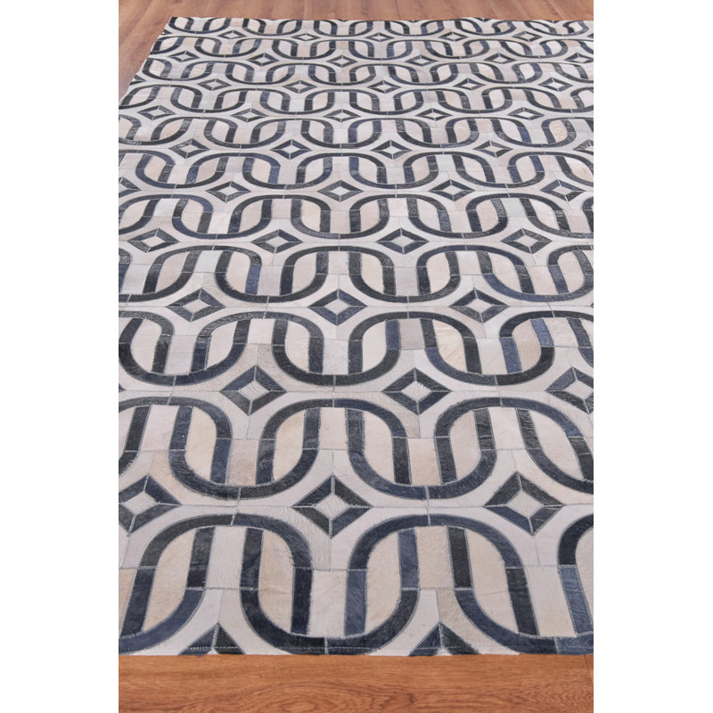 Natural Hide Cowhide Geometric Area Rug, Rectangle 11'6" x 14'6"