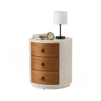 20'' Wood  Round Nightstand with Three Drawers