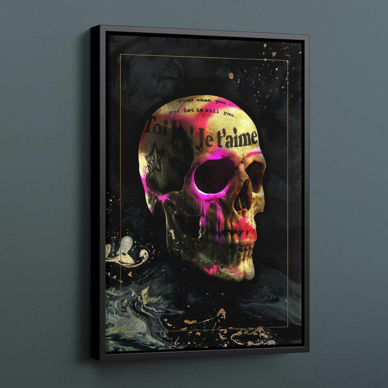 Je T'aime Skull - Single Picture Frame Print on Canvas, Black Framed, 50.8cm H x 40.64cm W x 5cm D