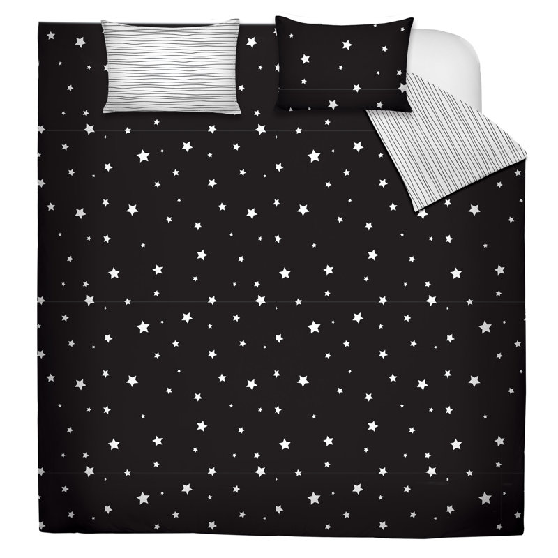Ensemble d'édredon réversible étoiles, Édredon simple et 1 taie décorative