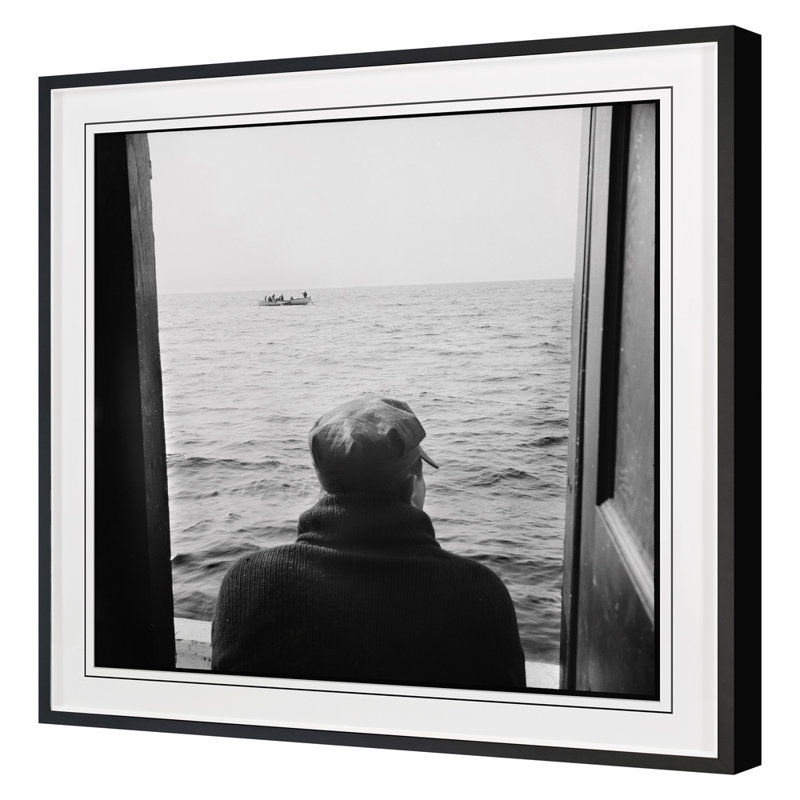Man On Boat Print by Grand Archives, Black Framed, 36" H x 36" W
