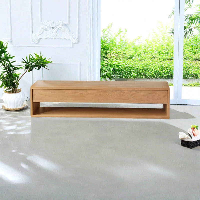 Banc de rangement en bois massif Naikia, Naturel