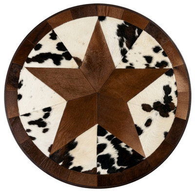Tapis rond en cuir de vachette patchwork Texas Star de 152 cm (60 po) - 100 % cuir véritable