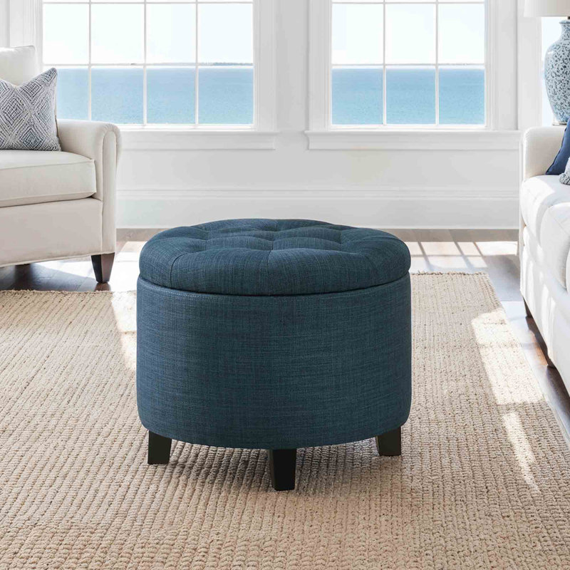 Avers Upholstered Ottoman, Dark Blue Fabric