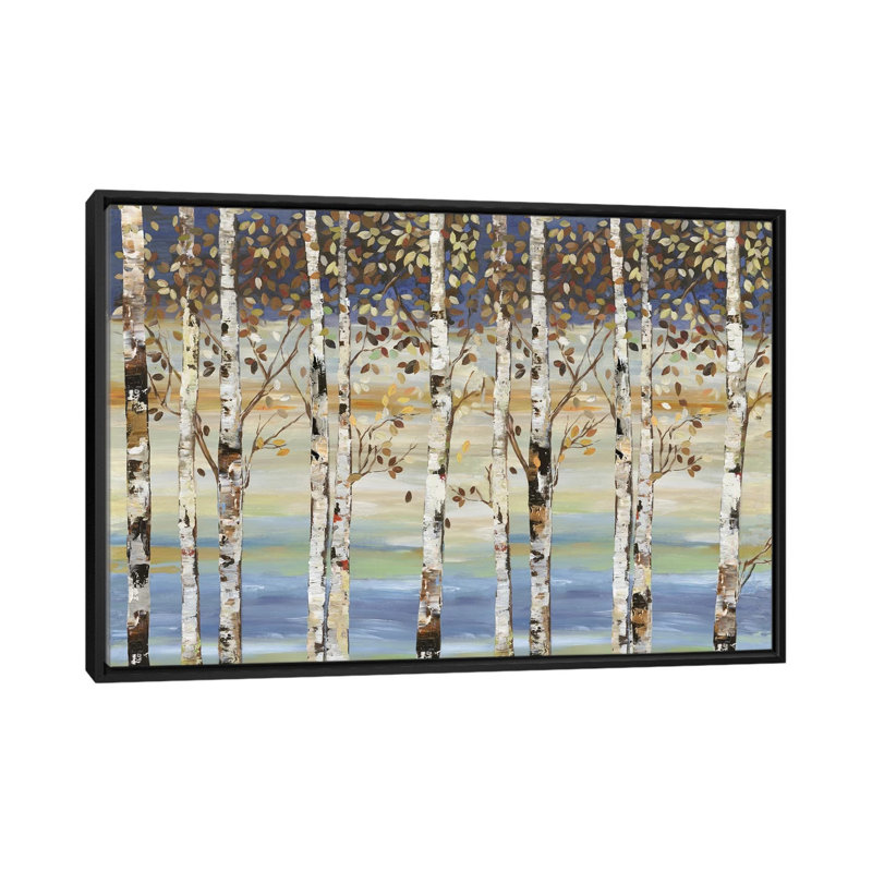 Reproduction d’art, "Dark Birch III" par Allison Pearce, H 18 po x l 26 po x P 1,5 po, Toile avec cadre noir, Pas de tapis