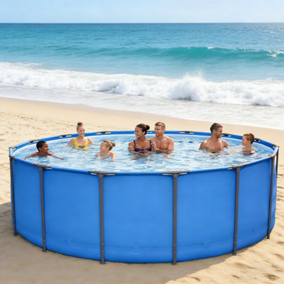 Piscine hors-sol ronde en métal de 15 pi x 48 po, bleu, convenant à une utilisation dans la cour extérieure, structure de piscine seulement.