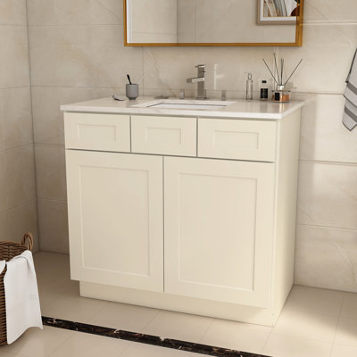 Base de meuble-lavabo de meuble-lavabo en contreplaqué blanc antique l 36 po x P 21 po H 34,5 po, à fermeture en douceur multifonctionnelle pour et salle de bain 36 po x 21 po x 34,5 po silencieux