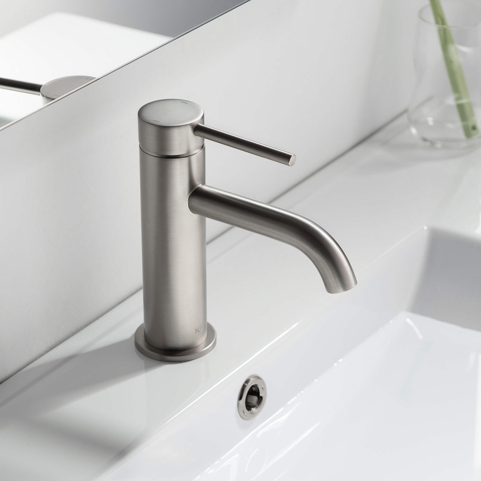Circular Single-Hole Bathroom Faucet, Brushed Nickel, Drain Assembly Included