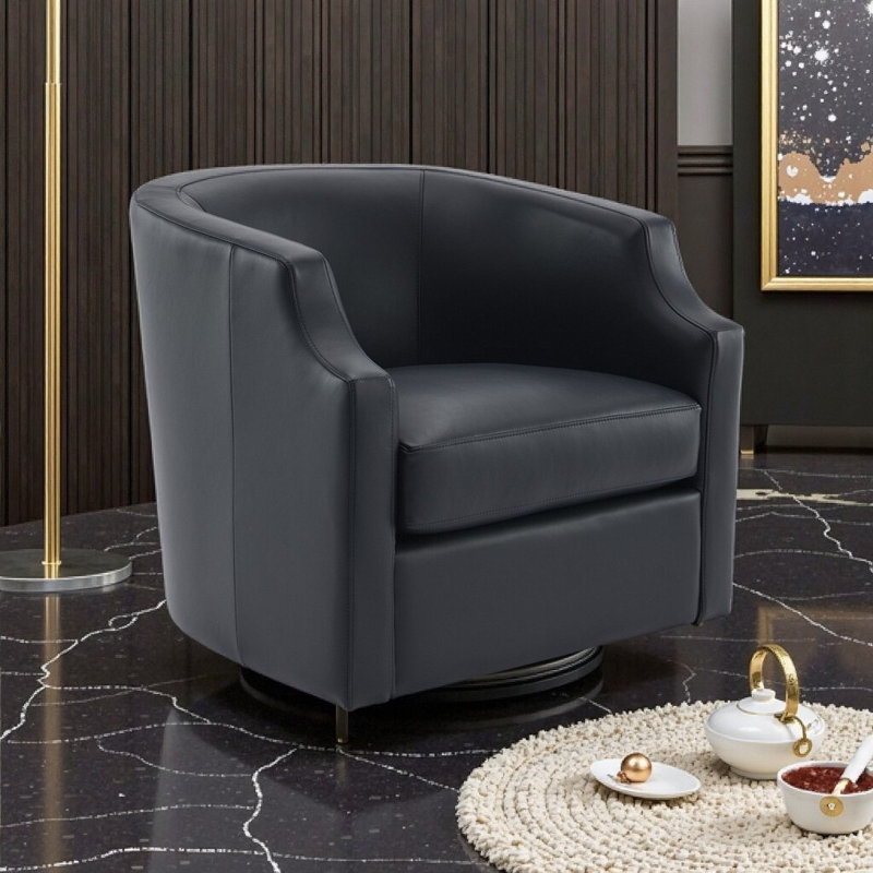 Fauteuil demi-tonneau pivotant en cuir Emmett Premium, Bleu