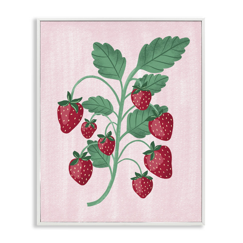  Fresh Strawberries Branch Giclee Art by Aralma, H 20 po x l 16 po, Estampe numérique encadrée blanc bord de mer