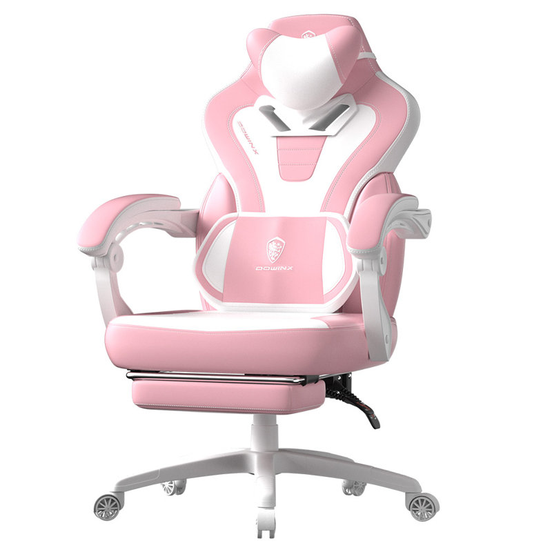 Big and Tall Gaming Chair with Footrest & Massage - Heavy Duty Ergonomic Computer Chair for Adults, Pink, Pink