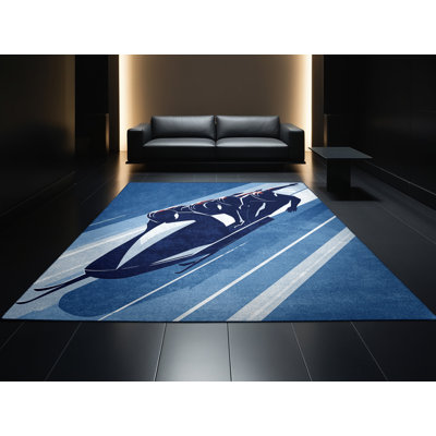 Tapis bleu et bleu marine délavé à la machine Bracondale