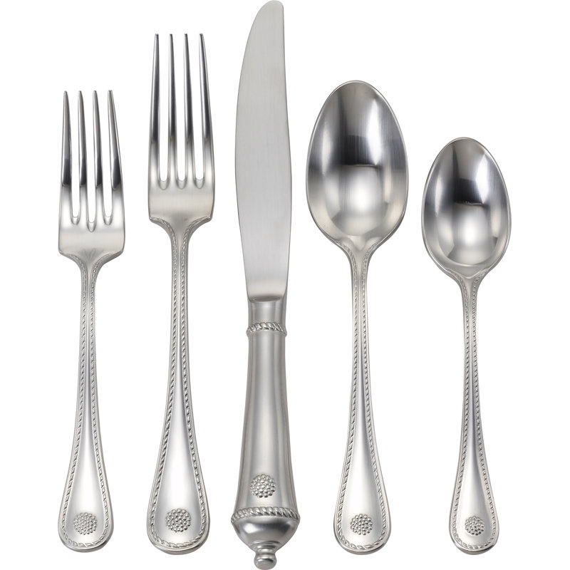 Bright Satin Stainless Steel 5-Piece Embossed Flatware Set