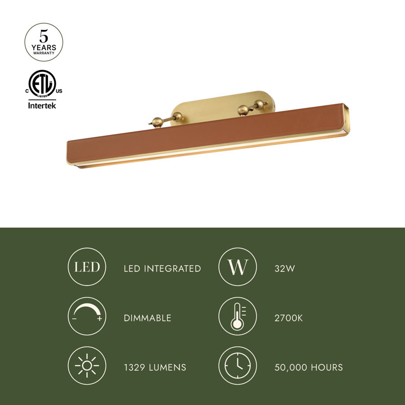 Valise Dimmable LED Wall Mounted Picture Light, Vintage Brass/Cognac