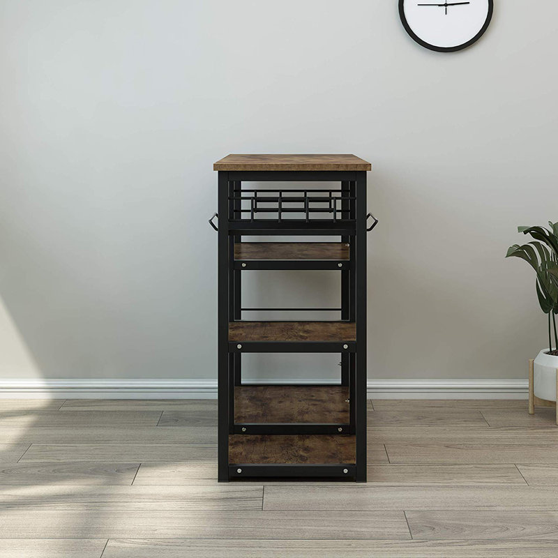 Kearse Kitchen Island, Rustic Wood Finish, Black