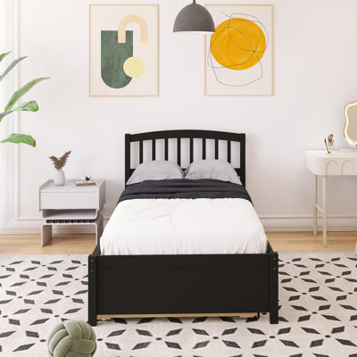 Lit plateforme simple avec lit gigogne en noyer