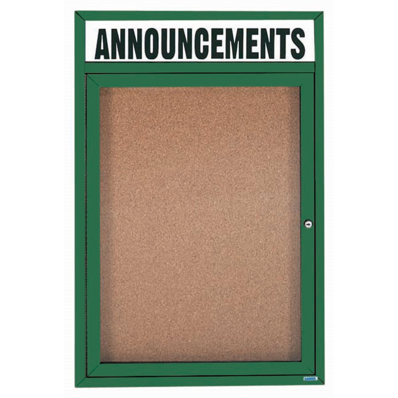 Tableau d'affichage mural illuminé et fermé, Vert thermolaqué, Un, H 36 po x l 24 po