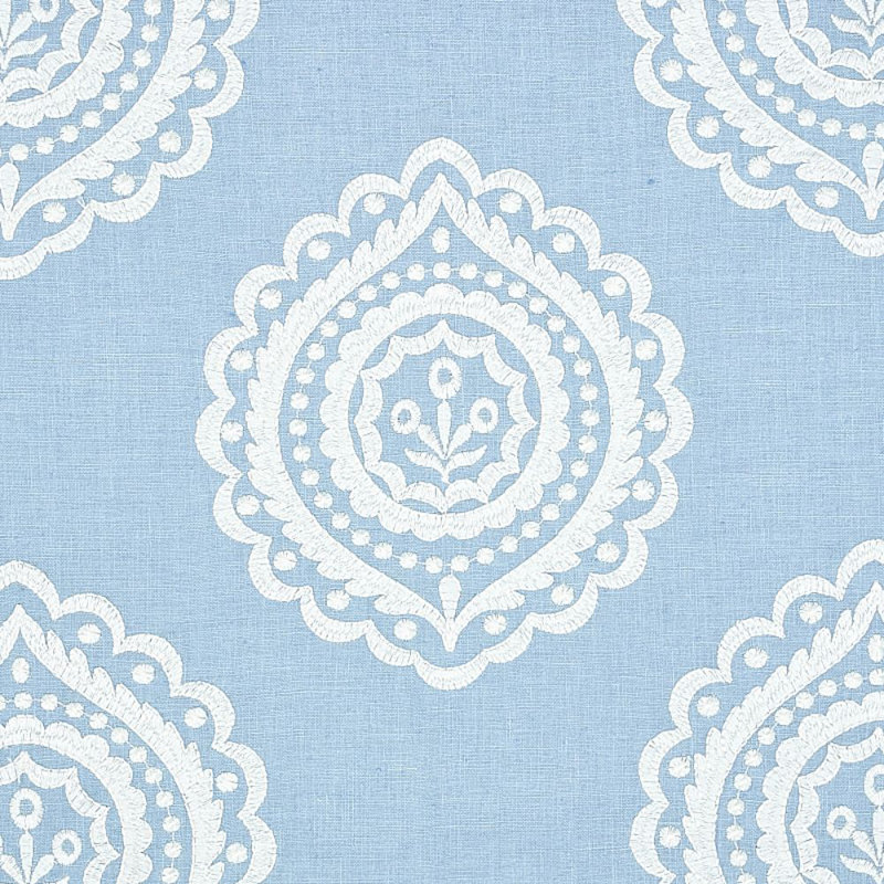 Olana Linen Embroidery Fabric, Sky