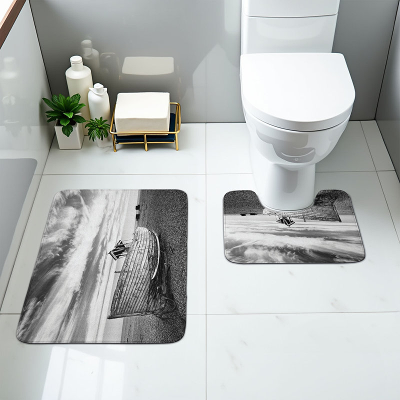  Tapis de salle de bain gris 2 pièces