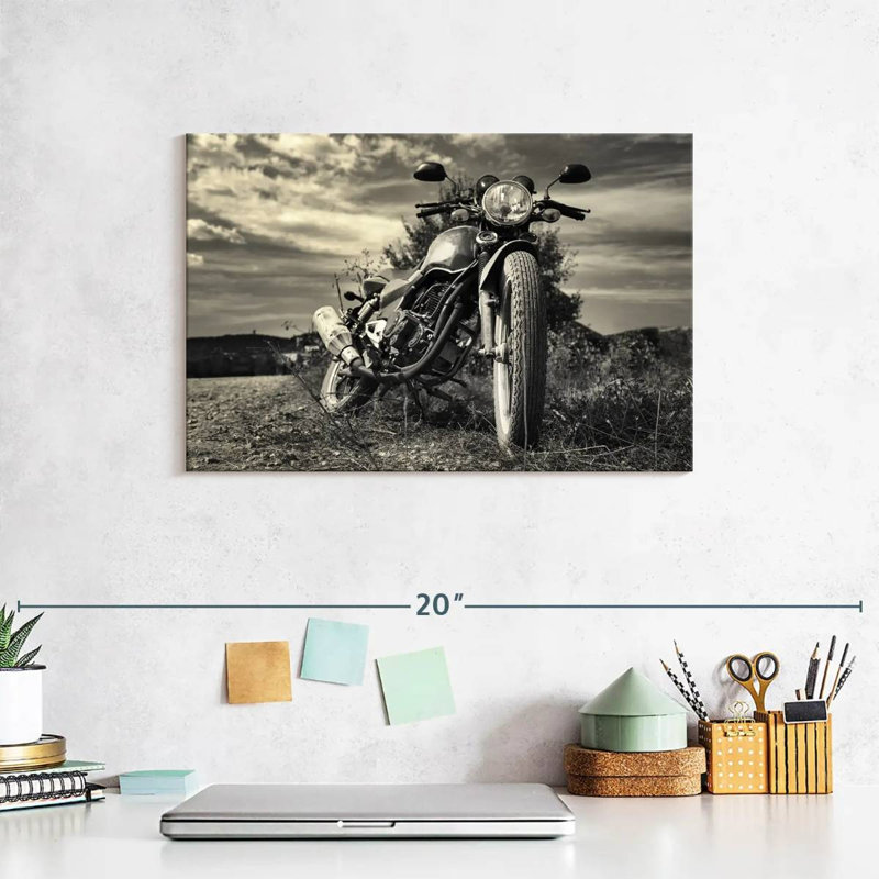 Motocyclette d'extérieur rétro sur toile, H 8 po x l 12 po x P 1 po