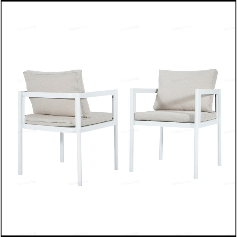 Durable All-Weather Aluminum Frame Patio Chairs With Comfortable Fabric Cushions, Set Of 2, 300Lbs Capacity, Beige