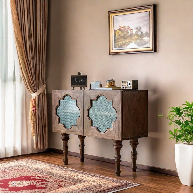 Armoire décorative à dessus large avec incrustations en verre