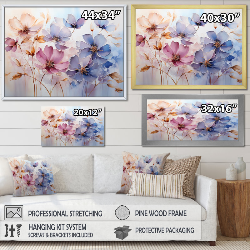 Mauve Botanical Serenade I - Abstract Botanicals Wall Art Living Room, L 32 po x H 16 po, Cadre flottant noir