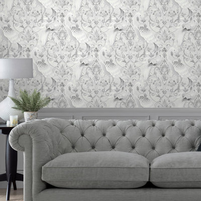 Laura Ashley Tregaron Silver Removable Wallpaper