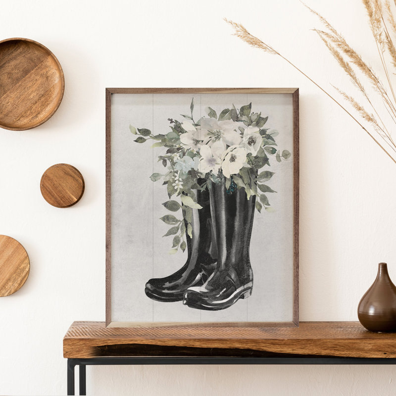 Boots With Flowers White, 20" H x 16" W