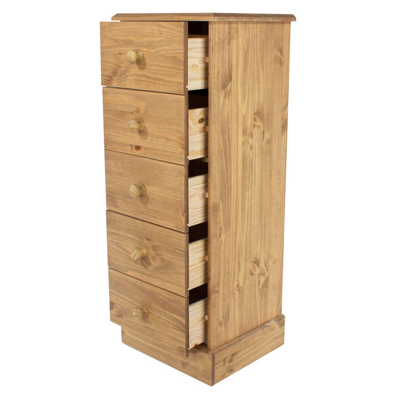 Pursley 5-Drawer Narrow Chest of Drawers, Solid Wood Country Farmhouse Design