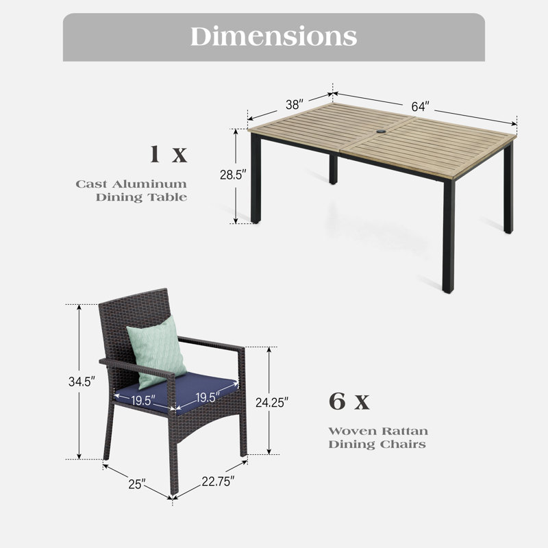 Rectangular 6 - Person 64" Long Dining Set With Cushions