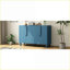 Buffet avec 4 portes Tablettes réglables - bleu marine minimaliste | Panneau de fibres à densité moyenne + placage de frêne | Pieds en pin