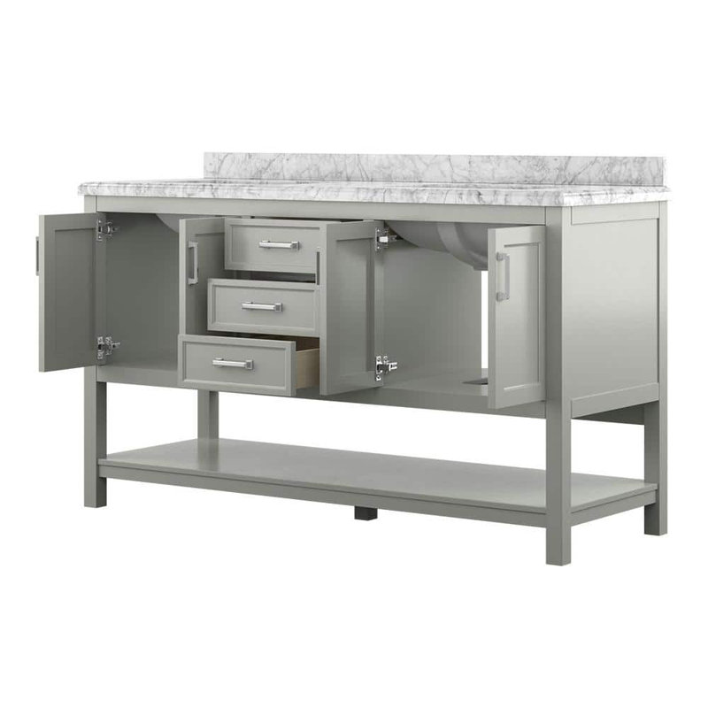 Meuble-lavabo double 61 po avec plateau en marbre Maximas, Gris