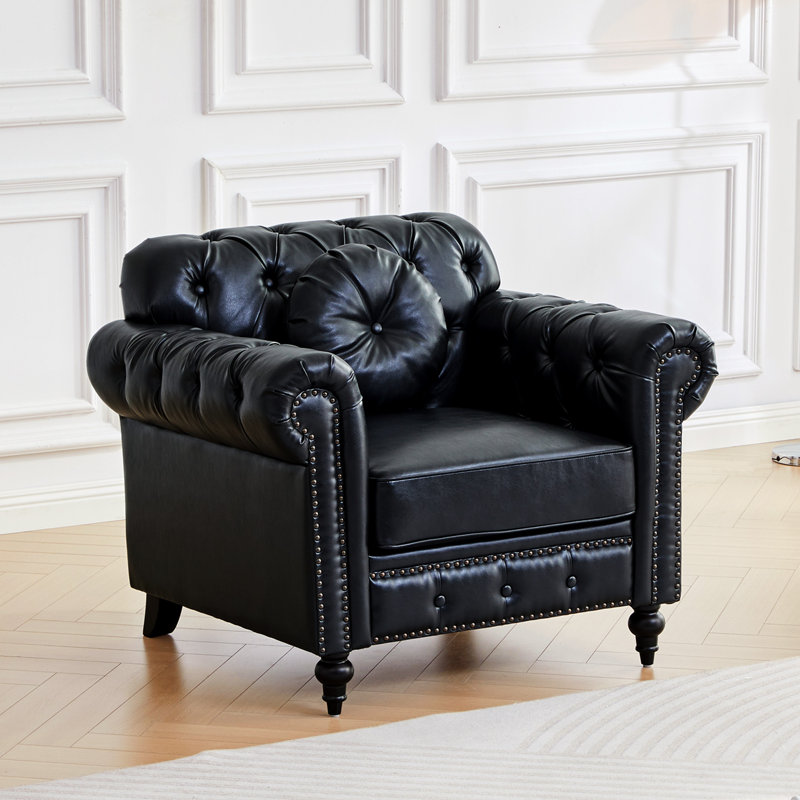 Chaise d'appoint en similicuir avec coussin, Black