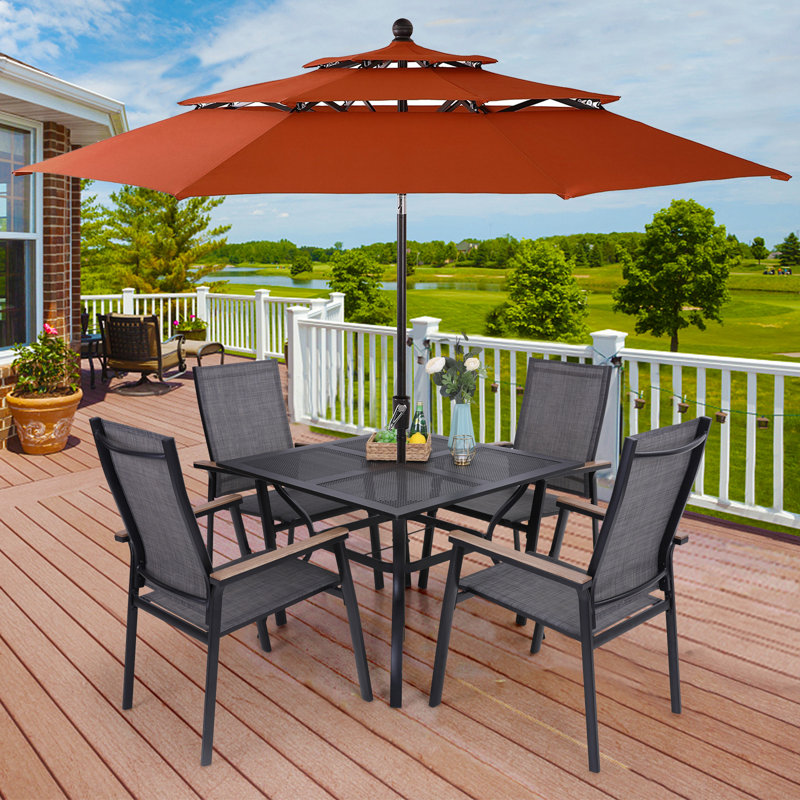 Leonard 4 - Person Patio Dining Set with Square Table, Red
