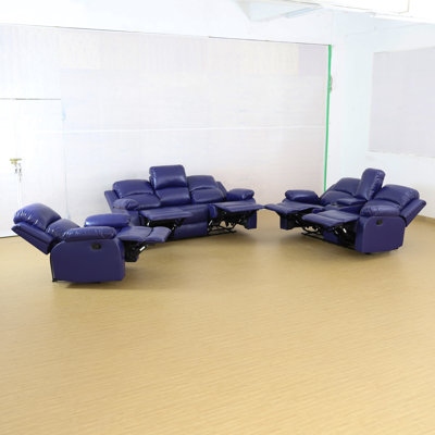 Manual 3-Piece Leather Recliner Sofa Set with Sofa, Loveseat & Chair for Living Room, Home Theatre, and Office Seating