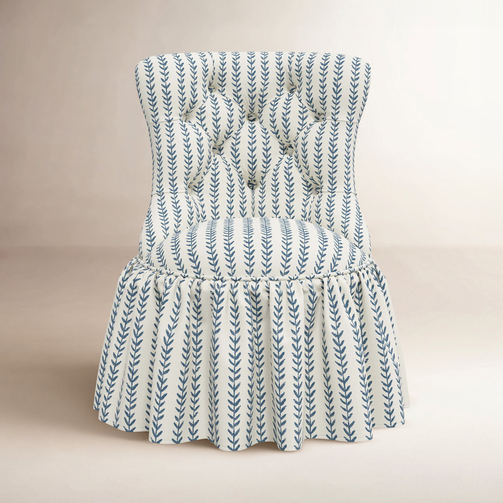 Minnie Upholstered Side Chair, Vine Stripe Dusty Blue