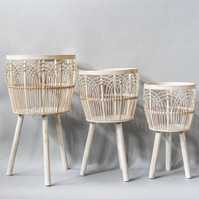 Jardinières en bambou blanc, ensemble de 3