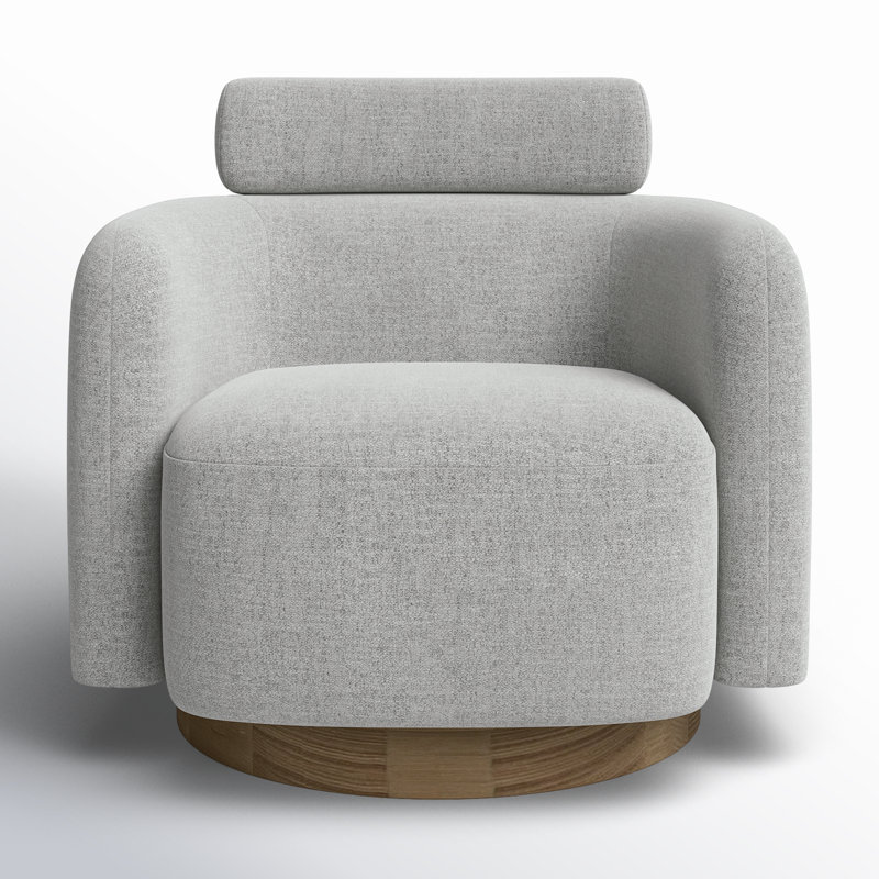 Fauteuil d'appoint pivotant avec appui-tête réglable Becerril, Blanc (multicolore), Frêne naturel