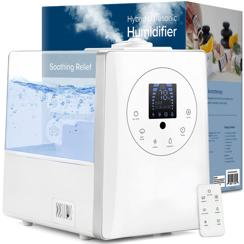White Ultrasonic Humidifier with Warm and Cool Mist, 6L Capacity