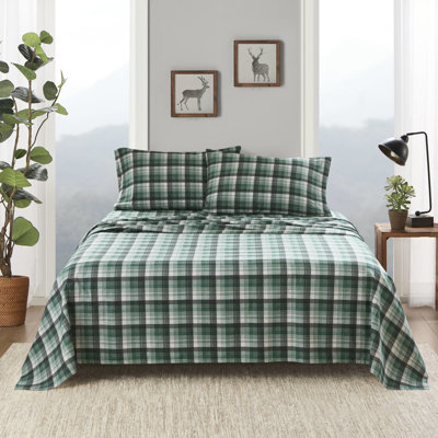 Drap-housse 4 pièces, écossais, 100% flanelle de coton, drap-housse, lavable à la machine -, sans flanelle de produits chimiques nocifs simple / double pour matelas de 12 po grand / très grand / très grand 14 po de profondeur avec 1 taie d'oreiller plate et 2 taies d'oreiller